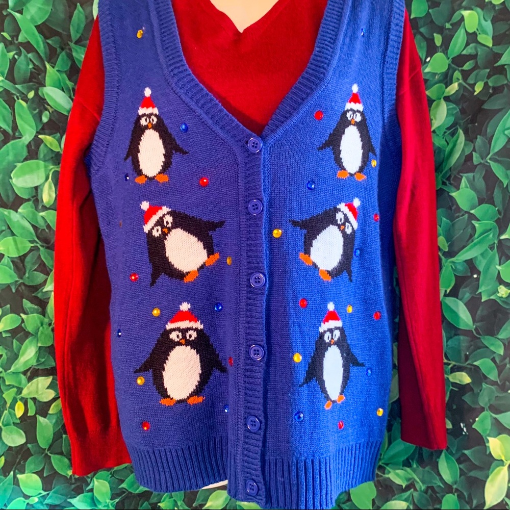 Ugly Christmas Bedazzled Penguin Sweater Vest